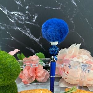 Blue Fuzzy Pom Pom Decorative Pen